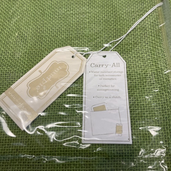 Mud Pie Burlap Jute Green White Craft Make Up Bag Carrying Case Zip Up‎ Set Of 4 - Picture 4 of 4